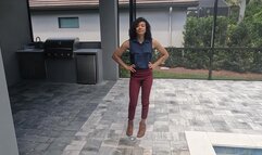 Natalie Swims in Maroon Pants and Sleeveless Shirt