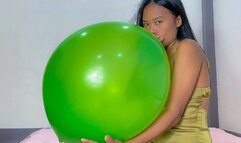 Sexy Camylle Sensually Blows To Pop Your Huge Green China 36 Inch Balloon
