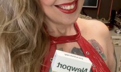NEWPORT - The Lady in Red, all in leather and vinyl - Deep Inhales, Double pumps, Nose exhales, Coughing, Smoke rings, Crush, Pantyhose, High heels, Red lipstick, Long nails, long blonde hair