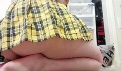 Yellow Plaid Skirt- Upskirt Tease