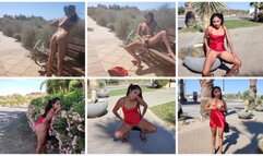 Walking in public, through the city with a dress and high heels, I take off my clothes, put oil on my body and masturbate