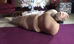 Courtney's double pantyhose hooded triple encasement in blue sweater