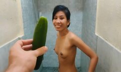 Petite Asian Puts A Big Cucumber In Her Tight Ass