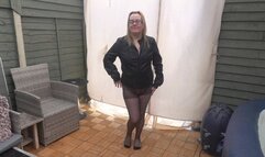 Black Pantyhose flashing in the yard