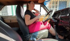 Karlotta starts the car and accelerates hard