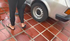 Dalilah cranking and revving the old Fiat in sportswear [CUSTOM]