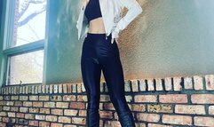 Lilith Swims in Leggings, Boots and Leather Jacket