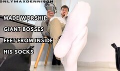 Giant boss foot worship from under his crew socks