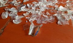 Shescamore walking on broken glass and playing with her dildo