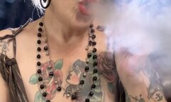 Red Marlboro - Deep Inhales, Double pumps, Puffs, Nose exhales, Cough, Smoke rings - Beautiful dress, with beautiful neckline, Red lipstick, Long nails