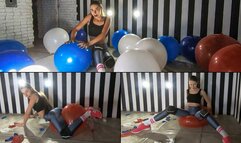 Nastya in mass popping balloons with her booty