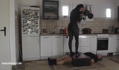 The slave's orgasm under Mistress Cleo's stocking feet wmv