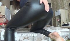 Leather humping and cum in black leather pants