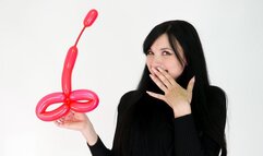 Tall girl punishes your balloons with high heels