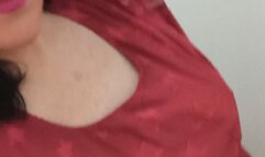 Flashing bottom areas in flowy red dress B4 our Friday night dance party