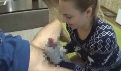 Slowly sensitive handjob in woolen gray gloves mc