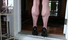 Pink Fox, jacking her calves, two views