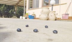 Blueberries under feet