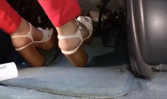 Driving beige wooden high heels