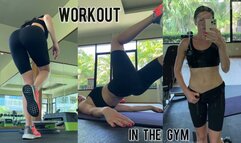 Workout in a hotel’s public gym in sport bra and tight shorts
