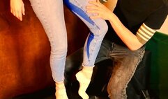 (POV) After she peed in her jeans in front of him, he drenched her full in pee (artwork without audio)