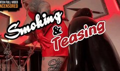 Smoking with teasing latex gimp with my ass and bare breasts