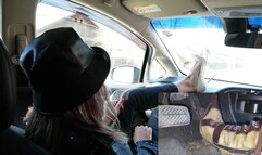 Beautiful long-legged girls riding around the neighborhood in a car - Pedal Pumping