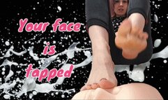 SOLES & YOUR FACE 3 ( tapping, foot domination, slave training, female domination, worship, soles, toes, wrinkled, wiggling, spreading, foot play, cleavage, rubbing, goddess, virgin, upclose )
