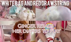 White bag and red drawstring - Ginger plays with diaper garbage 4K MP4