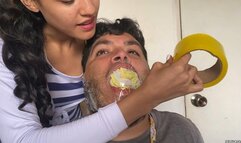 Humiliating Femdom Gag Punishment For Chubby Slave Boyfriend (low res mp4)