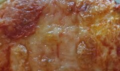 Eating and digesting a very greasy Italian pizza - Margherita with cheese and pizza with sausage 4K