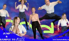 Petite School Girls Bed Jump and Pillow Trample with Cool Music