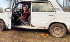 CRUSH Tanya crushes fruit with a car