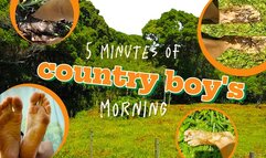 Barefoot morning outside - Five minutes of a country boy feet with mud, grass and dirt in one walking