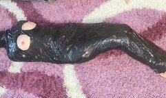 plastic wrapped, bondage, tape gag ,struggling