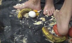 We trample food in mush on a leather coat