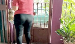 Angelina Matura woman pumping an old car pedal (1)