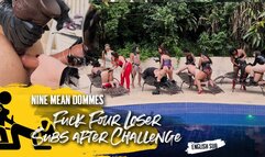 9 Dommes challenge 4 pet-boys to fetch the ball beting their own asses (1080 EN-sub)