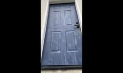 White Boots Red Booty Shorts Outfit Doorway