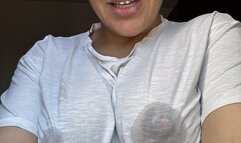 leaky tits in white t-shirt