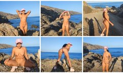 Brunette Latina outdoor naked, walking in front of the beach