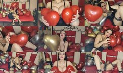 Valentines Day Blowing and popping balloons