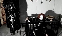 Her sissy maid handcuffed, chained, caged and left *MOV*