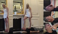 BARBIE - Lick my feet while I stand on your throat! - EXTREME throat and face standing, foot domination, foot gagging