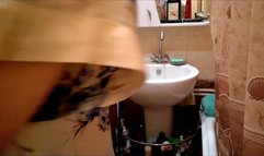 Girl sucks a dick sticking through a bathroom curtains