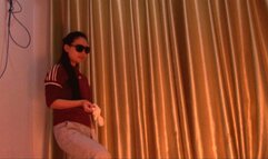 Insert a rubber glove into the mouth of the slave