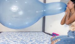 Sexy Camylle Blows To Pop Your HUGE Blue Roomtex Balloon