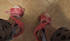 Trying skating with my rainbow stiletto high heels and my baby pink quad skate