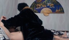 mistress in fur fuck her slave hard until he cum in her