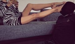 I put my feet down his throat, then I feed the slave with my spitting